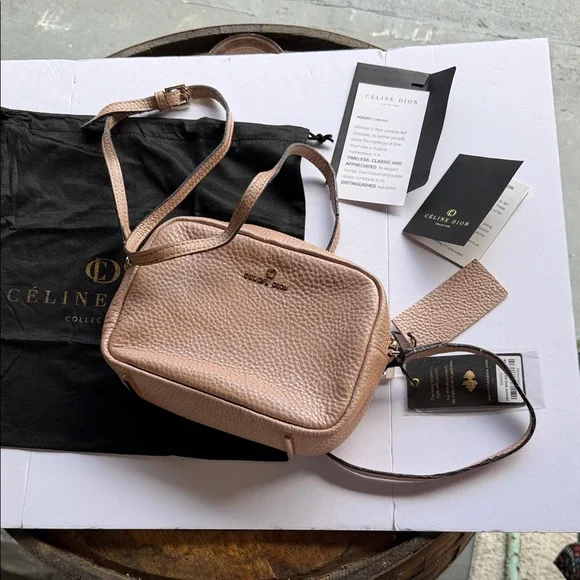 Céline Dion Collection Pebbled Leather Crossbody Bag in Blush Taupe - Picture 1 of 14